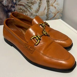 Zara Brown Leather Loafers with Gold Accent